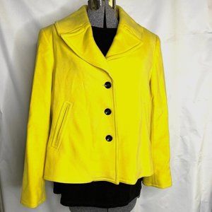 Jacket Lined Womens Size 16 Yellow Evan-Picone Stretch 2 Pockets Split Collar